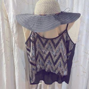 Flowy black sequin crop tank